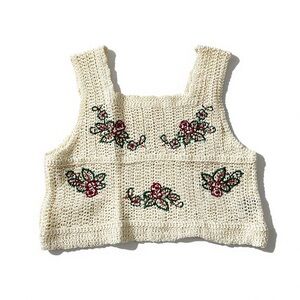 POL Cream Floral Crochet Crop Top New One size